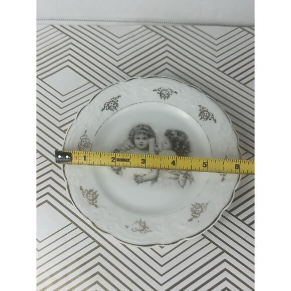 Antique Bavaria Little Girls Portrait Transferware Plate Gold Scalloped Trim 6" - Picture 5 of 6